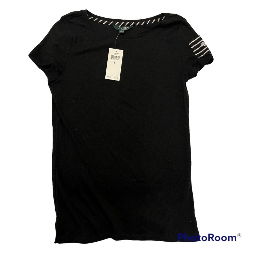 Lauren Ralph Lauren Woman’s Size S Black Shirt Pocket On Sleeve NEW